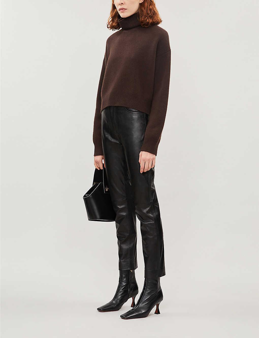 Slim-fit High-rise Leather Trousers 