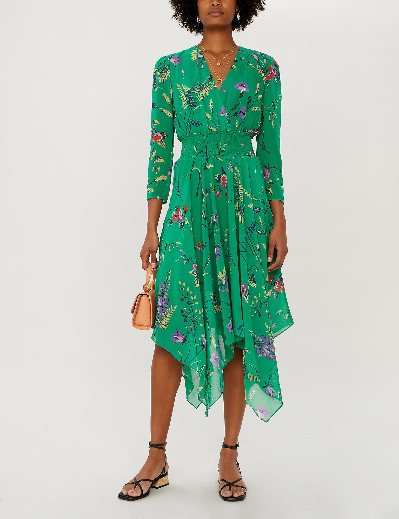 Maje Rayema Floral-print Woven Midi Dress in Green | Lyst