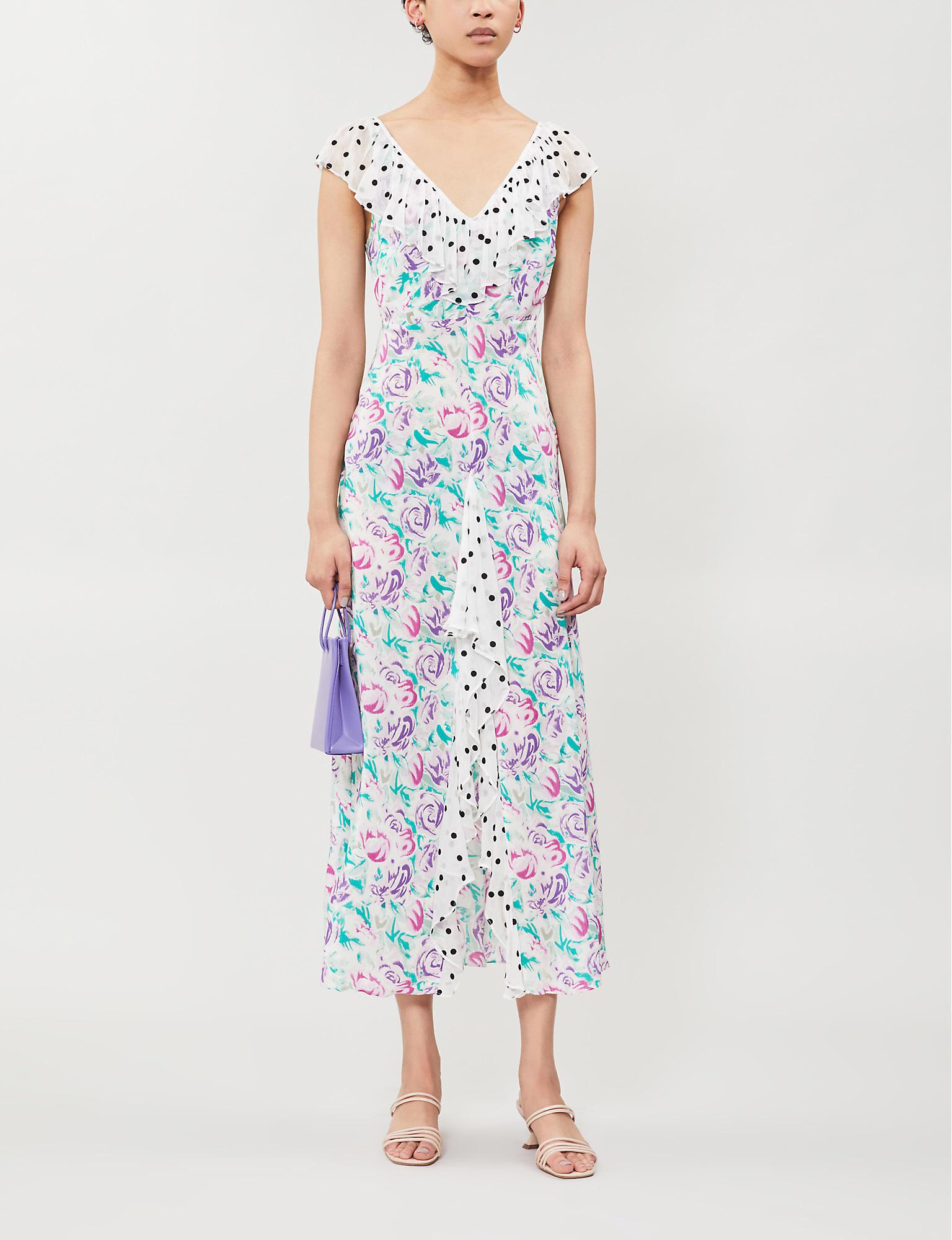 RIXO London Antoinette Ruffled-trim Floral-print Crepe Maxi Dress in p ...