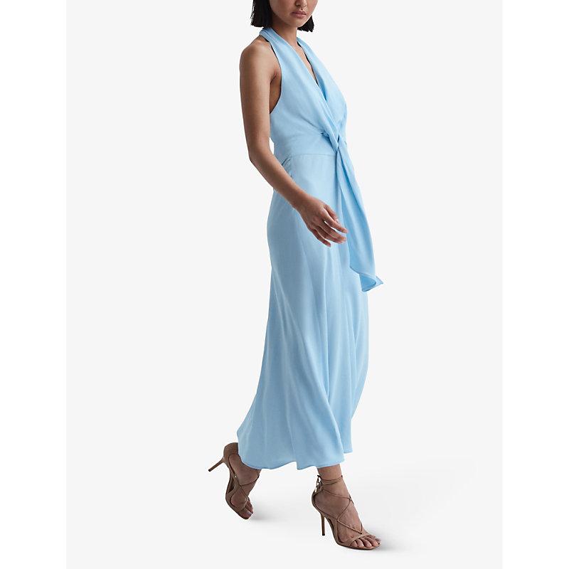 Reiss Amber Halter-neck Woven Midi Dress in Blue