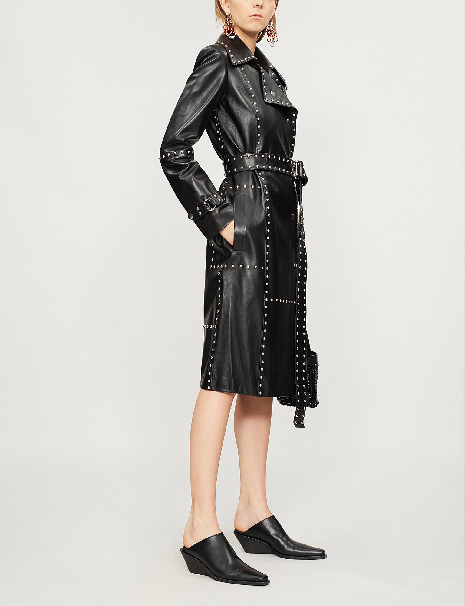 Helmut Lang Studded Leather Trench Coat in Black | Lyst