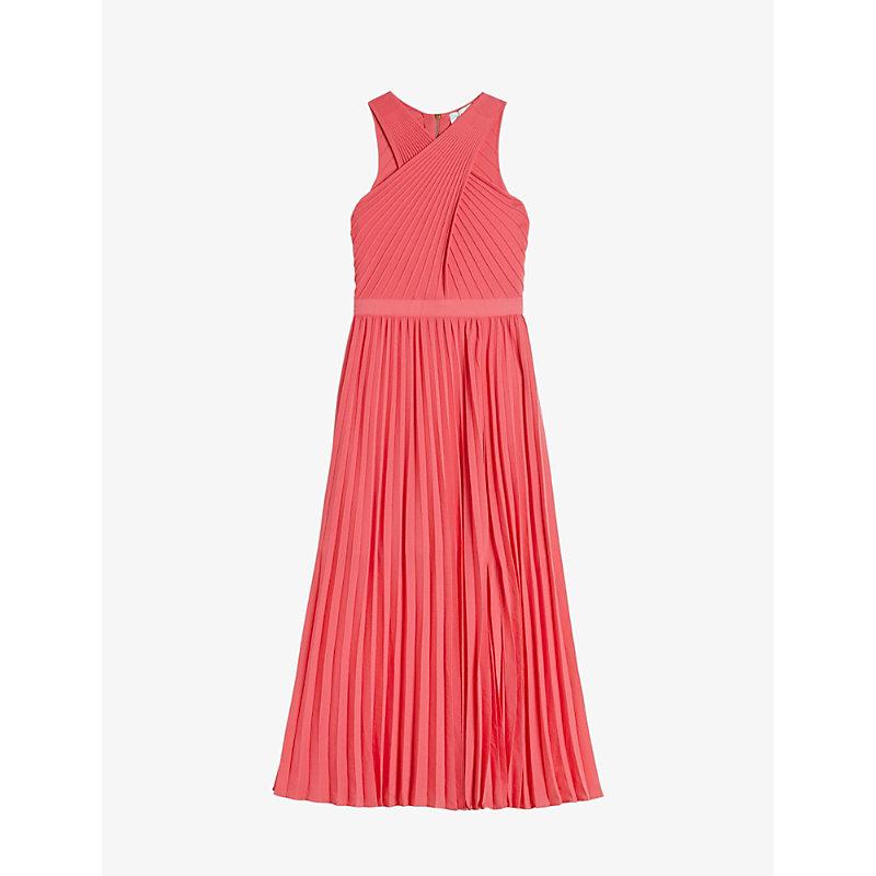 Ted Baker Loueli Cross-front Pleated Stretch-knit Midi Dress in Red | Lyst
