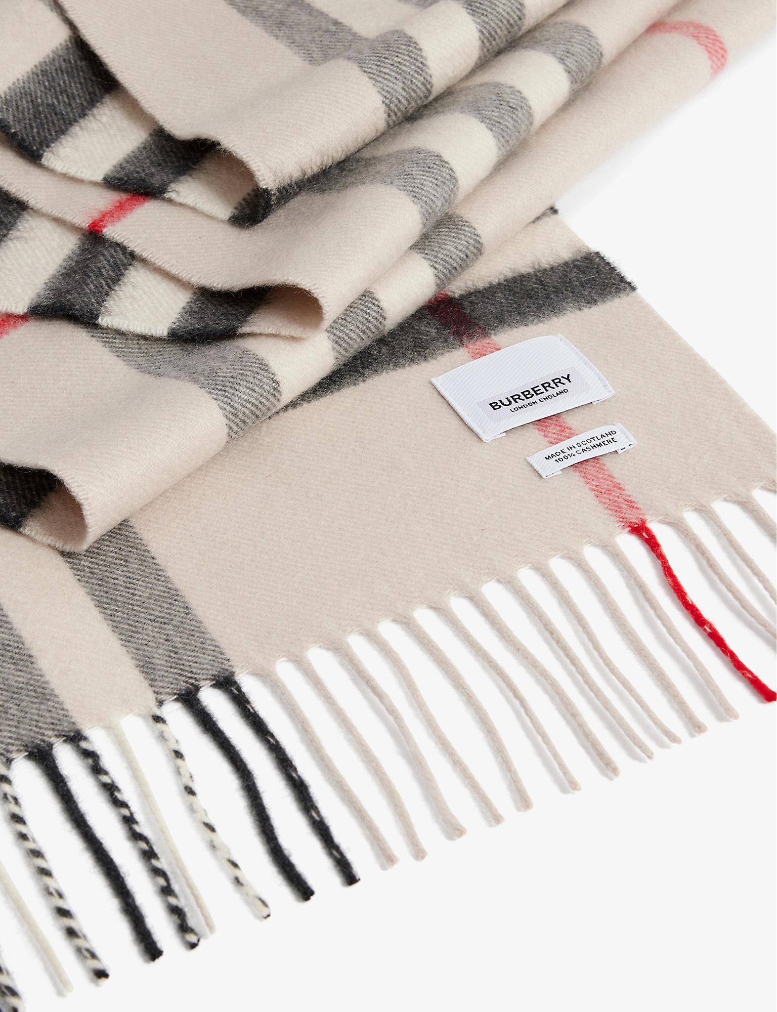 Burberry Giant Check Fringed Cashmere Scarf in White | Lyst