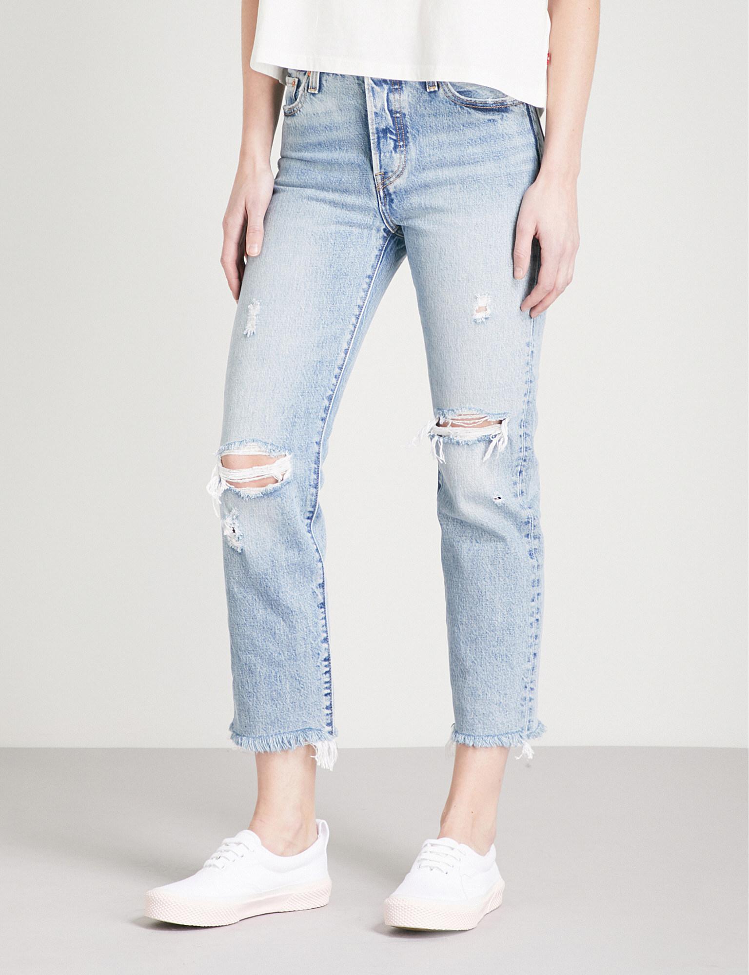 Levi's Wedgie Straight Distressed High-rise Jeans in Blue | Lyst