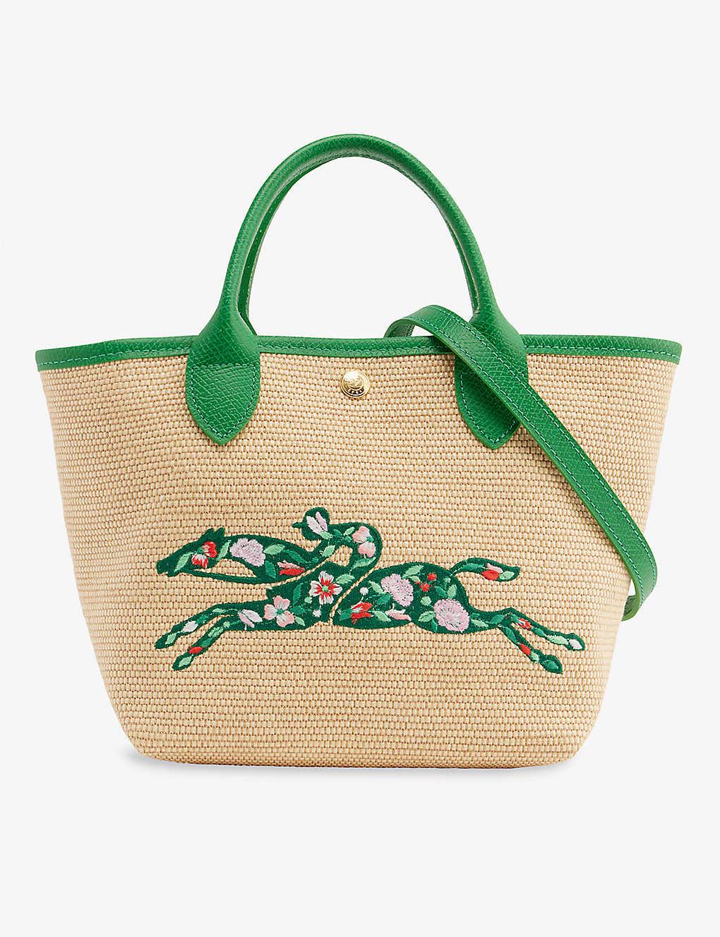 Longchamp Logo-embroidered Canvas Top-handle Bag in Green | Lyst