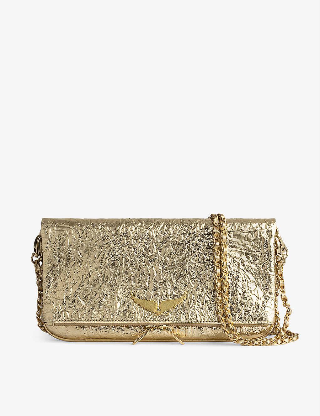 Zadig & Voltaire Rock Wrinkled Metallic-leather Shoulder Bag in Natural ...