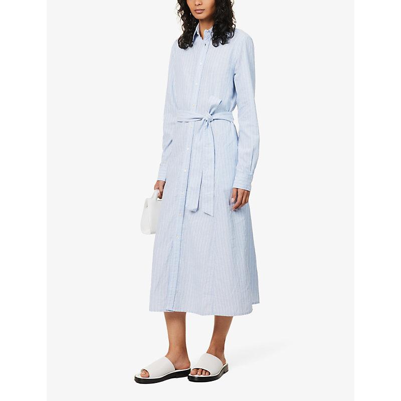Polo Ralph Lauren Striped-shirt Linen And Cotton-blend Mid Dress in Blue |  Lyst