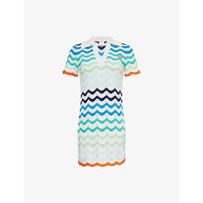 CASABLANCA Wavy Crochet Striped Cotton-Knit Mini Dress in Blue | Lyst