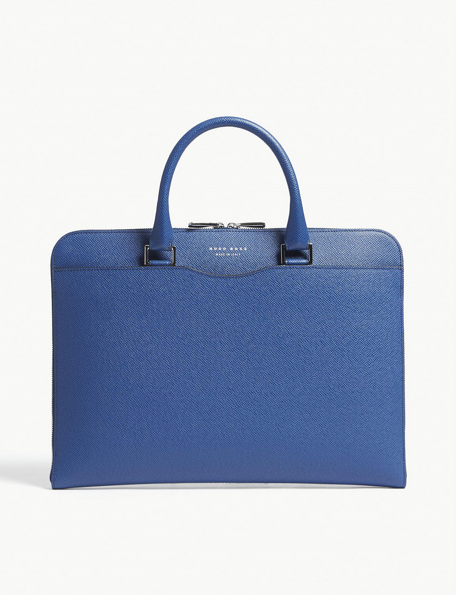 BOSS Signature Leather Briefcase in Bright Blue (Blue) for Men Lyst
