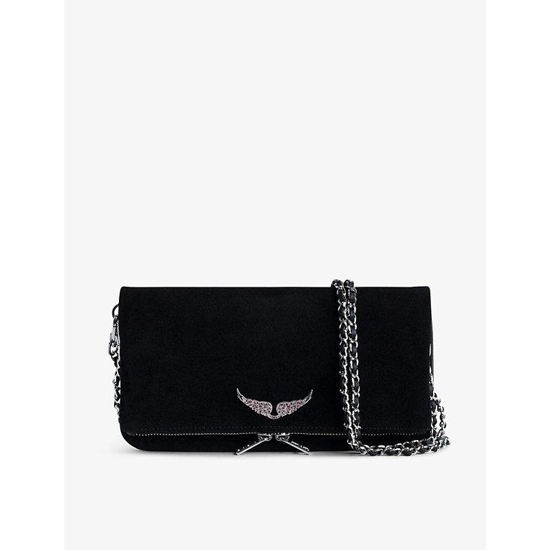 Zadig Voltaire Rock Wing charm Suede Clutch Bag in Black Lyst