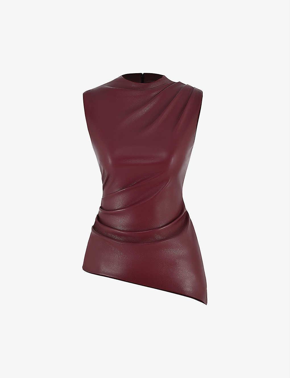 House Of Cb Allegra Asymmetric Pu Leather And Cotton-blend Top in