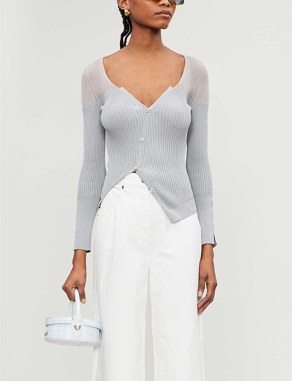 Jacquemus Le Cardigan Tordu Cotton-blend Knitted Cardigan in Gray | Lyst