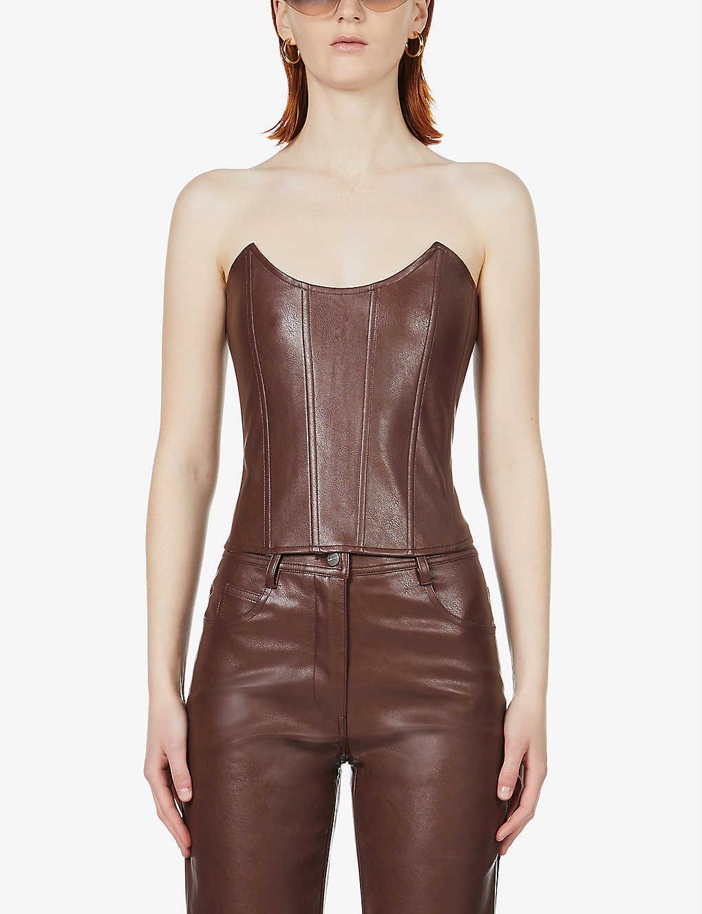 Miaou Leia Vegan-leather Corset in Brown
