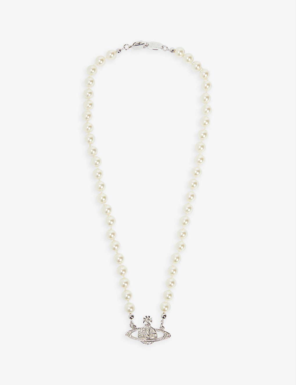 VIVIENNE WESTWOOD BAS RELIEF PEARL MINI ORB CHOKER SILVER - CRTBLNCHSHP