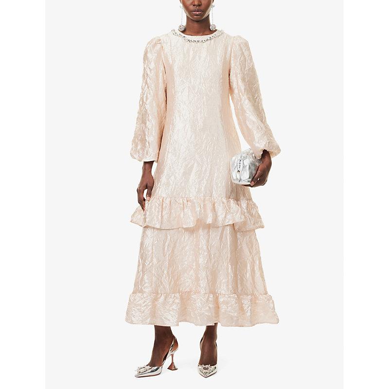 Sister Jane Opal Jewel-Embellished Crinkle-Effect Midi Dress