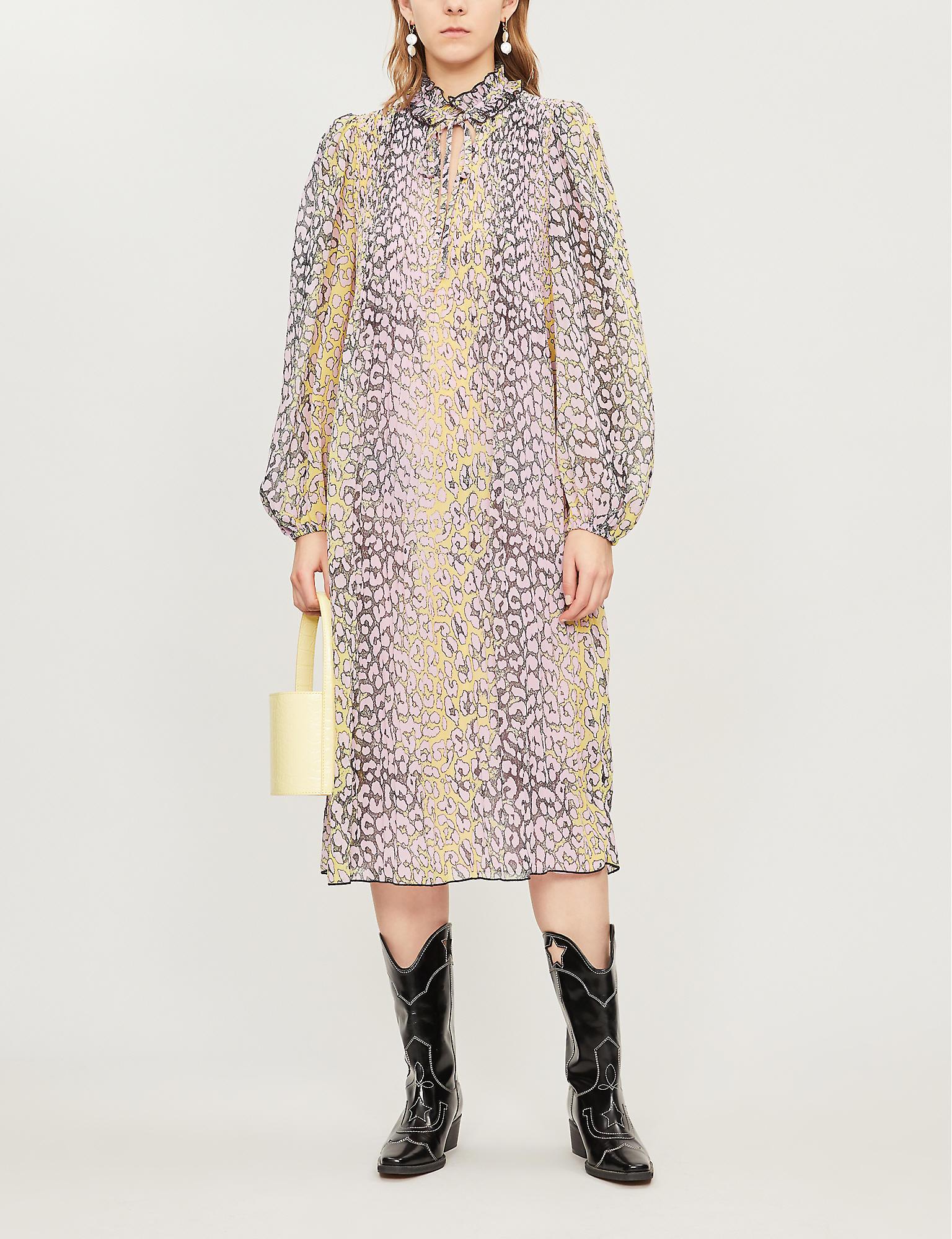 ganni pink leopard dress