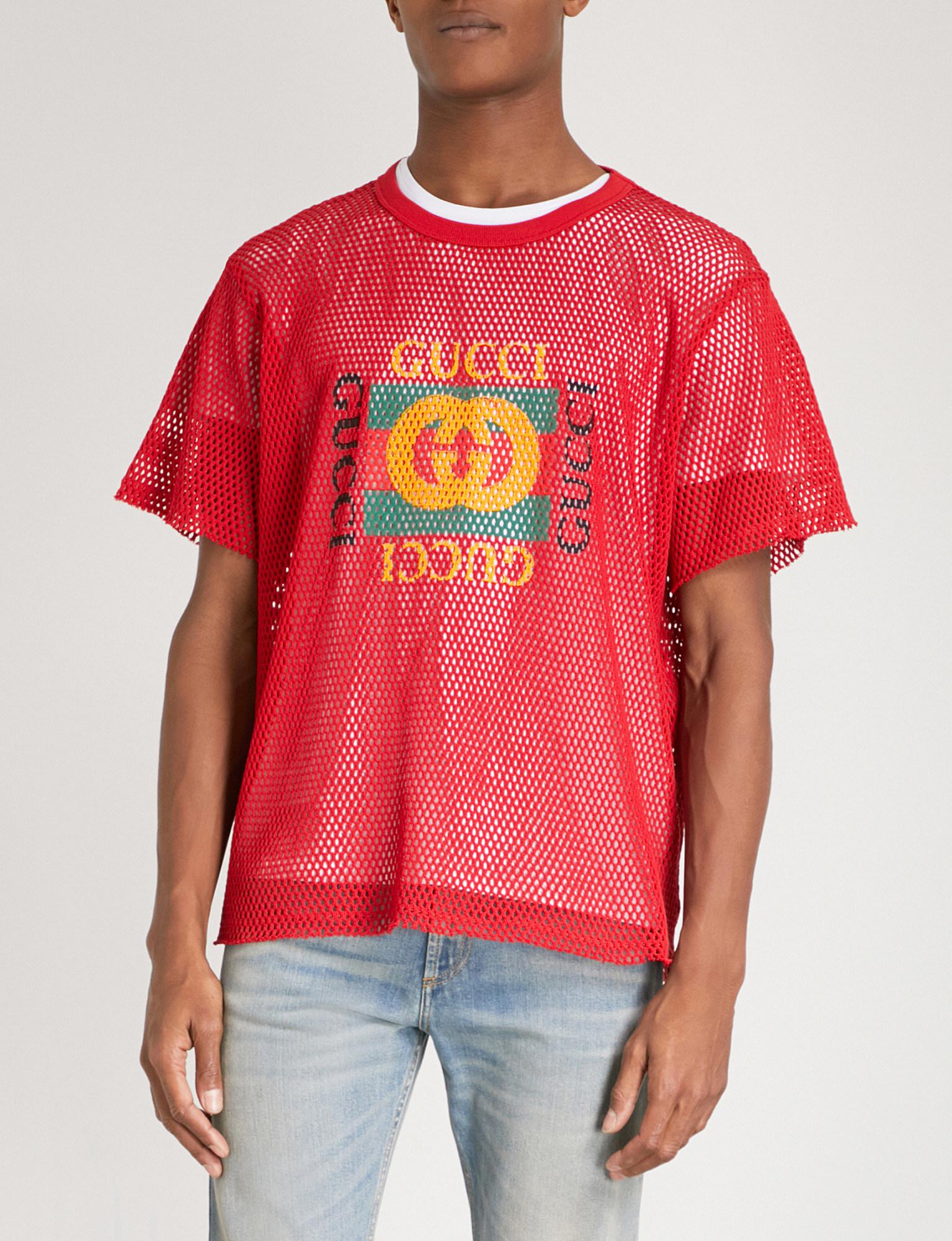 kontrast donor omhyggeligt Gucci Logo-print Cotton-mesh Top in Red for Men | Lyst