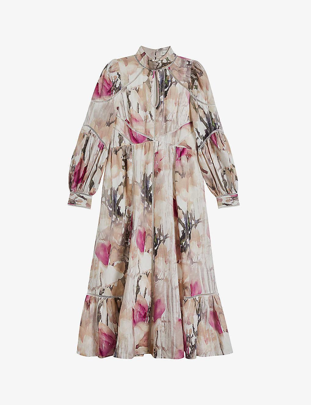 Ted Baker Freisya Floralprint Cutout Linen Midi Dress Lyst