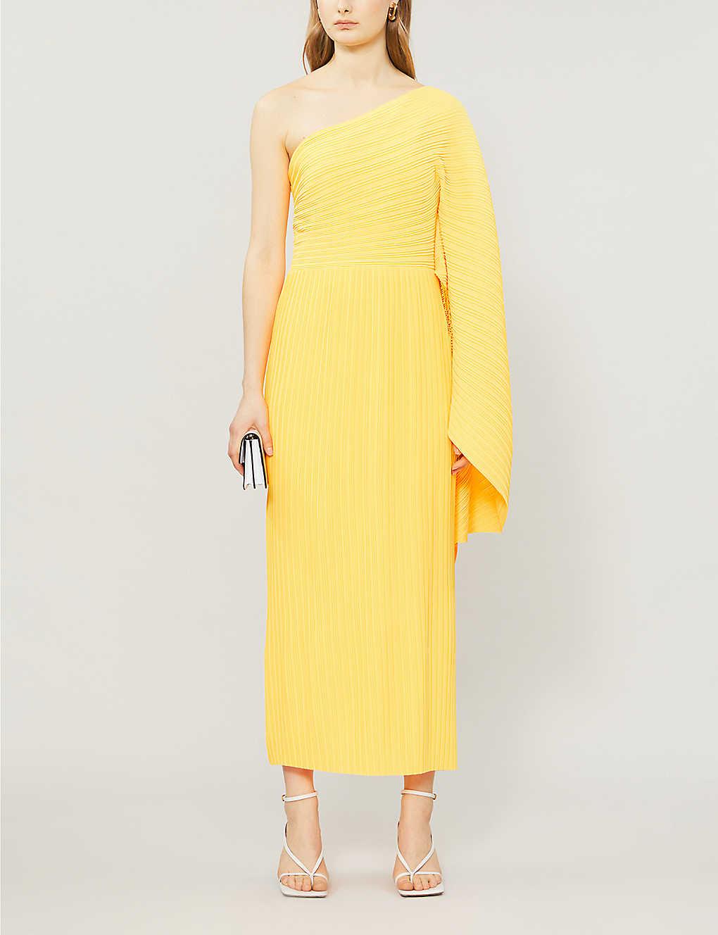 Solace London Lila Asymmetric Woven Midi Dress in Yellow | Lyst