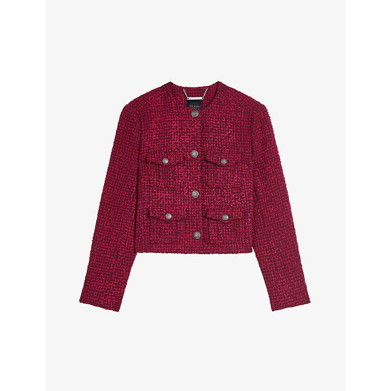 Ted Baker Pennio Crewneck Cropped Woven Boucle Jacket in Red Lyst