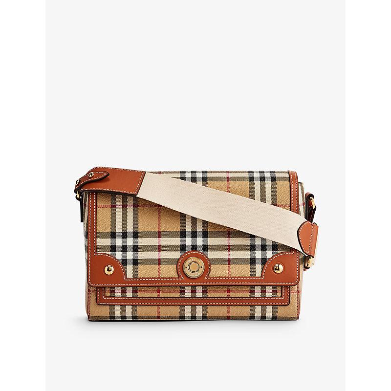 BURBERRY: Briar bag in canvas check and leather - Brown