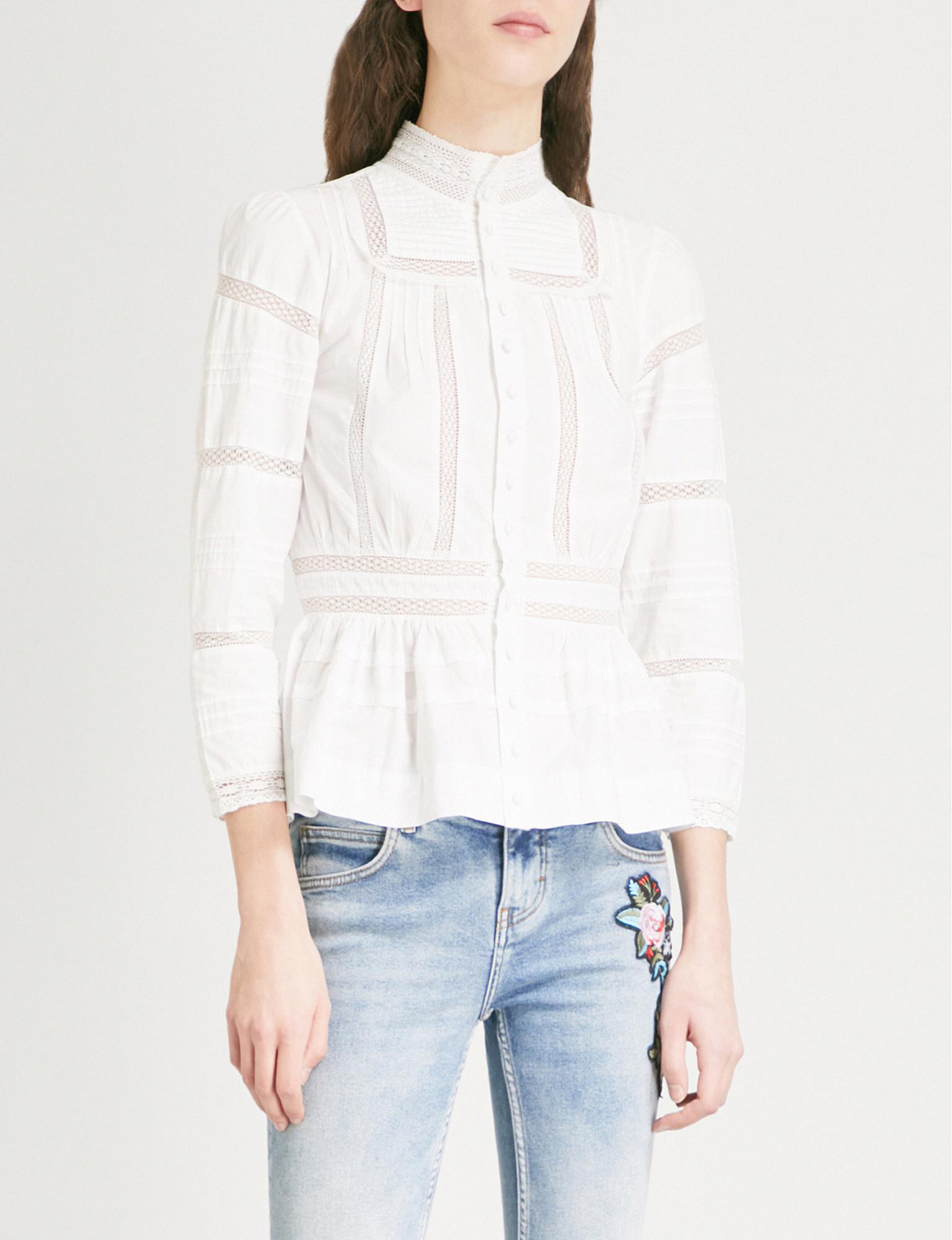 Maje Cinola Lace-trim Cotton Blouse in 