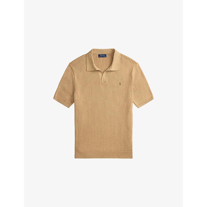 Polo Ralph Lauren Open-Collar Ribbed-Knit Cotton Polo Shirt in