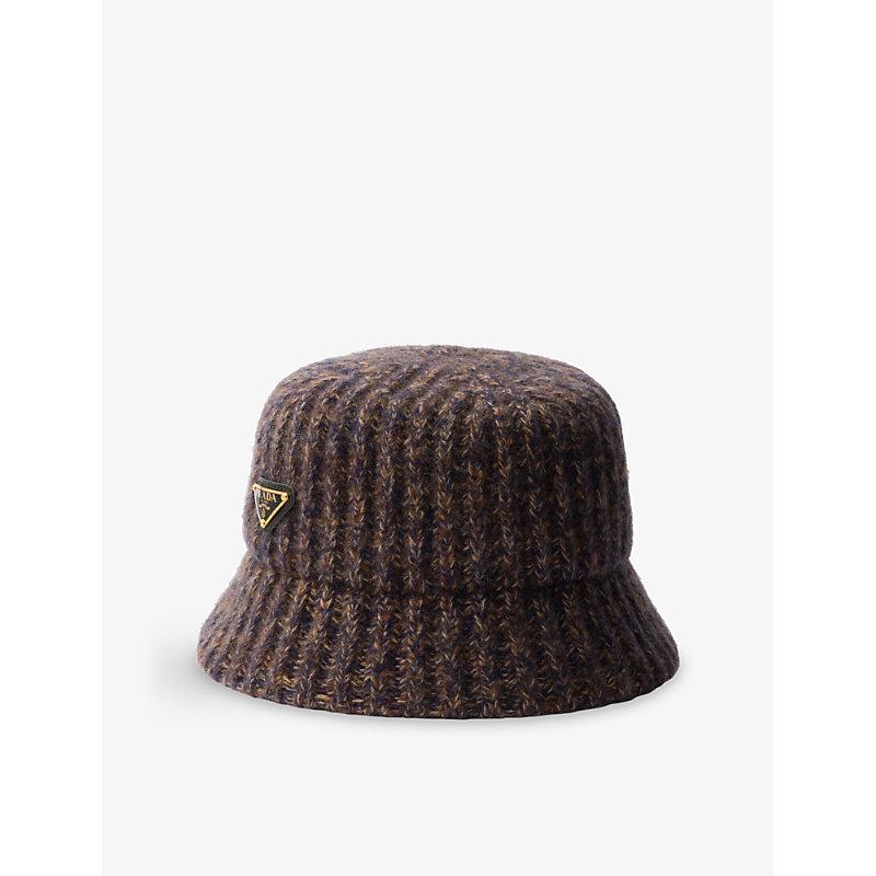 Prada Melange Knitted Wool Bucket Hat in Brown Lyst UK