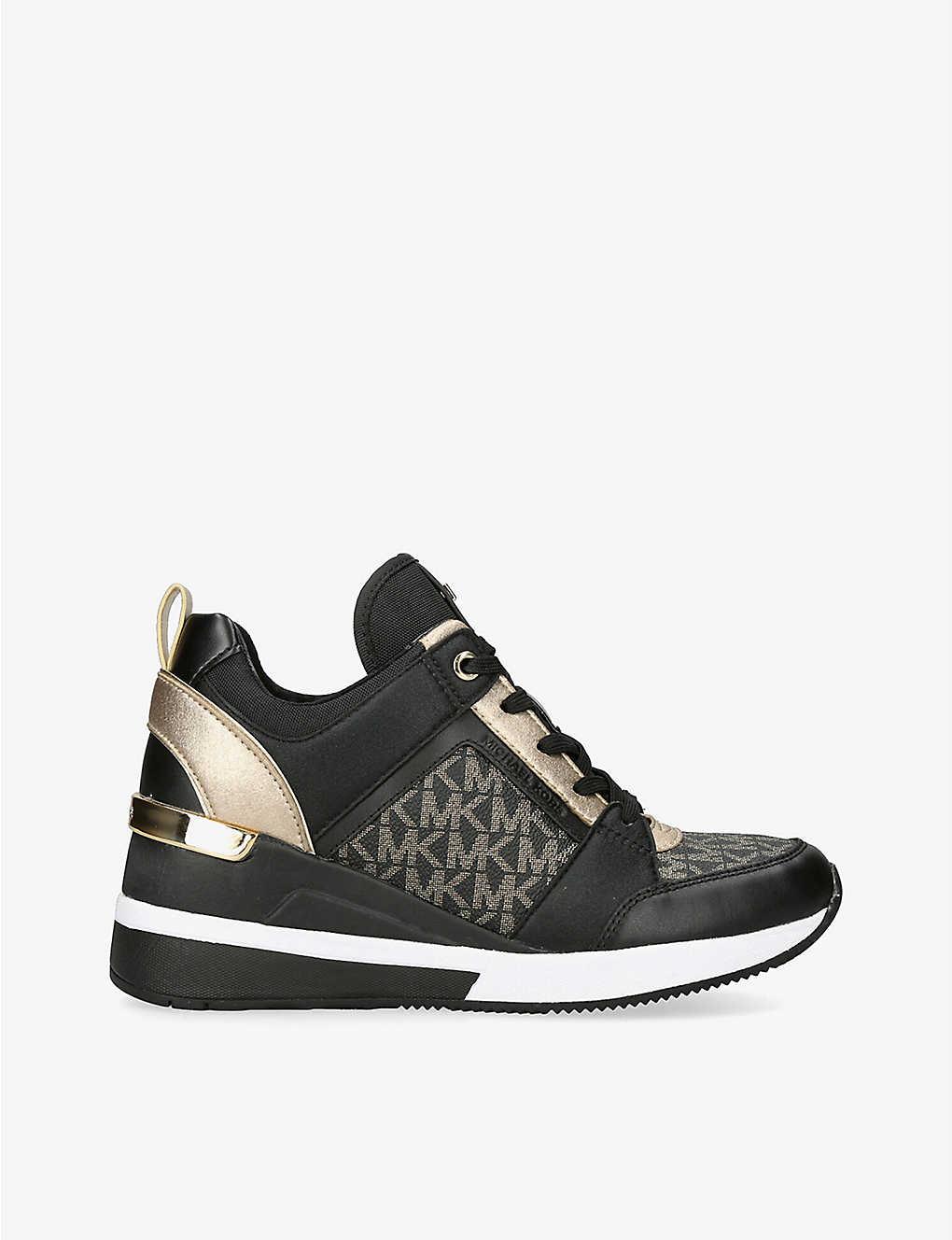 MICHAEL Michael Kors Georgie Monogram-jacquard Wedge Leather And Woven Low-top  Trainers in Black | Lyst UK