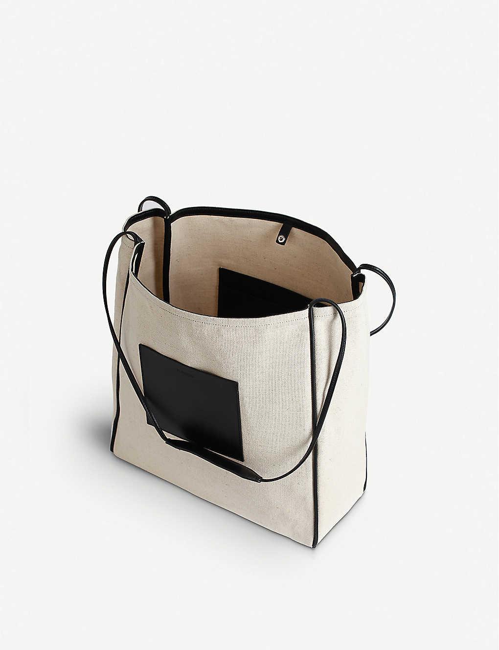 Jil Sander Border Medium Canvas And Leather Tote Bag in Natural | Lyst