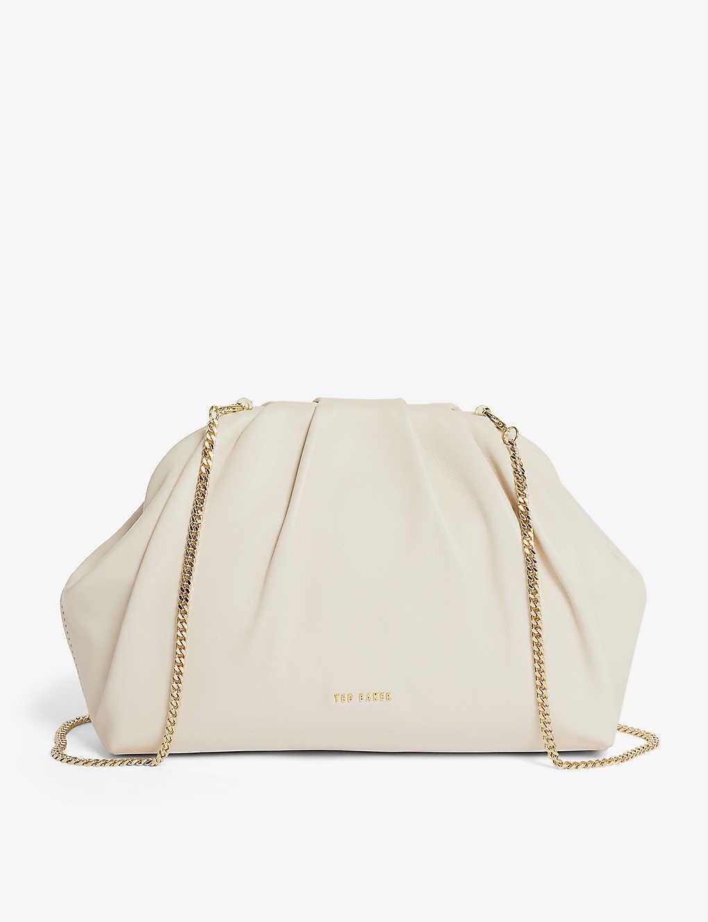 Ted Baker Floriah Floral-appliquéd Leather Clutch Bag in White