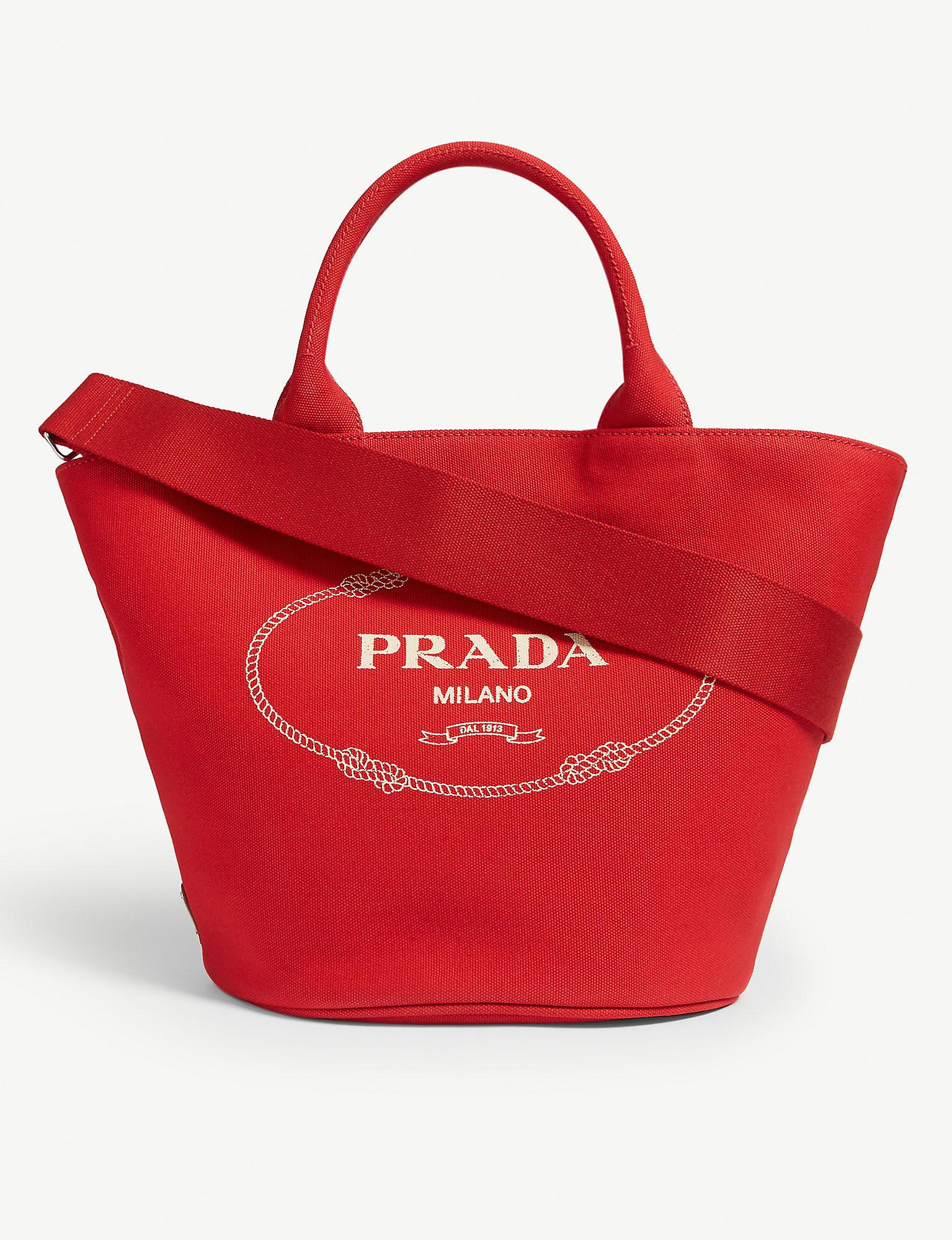 Prada Las Red Canvas Tote Bag Lyst