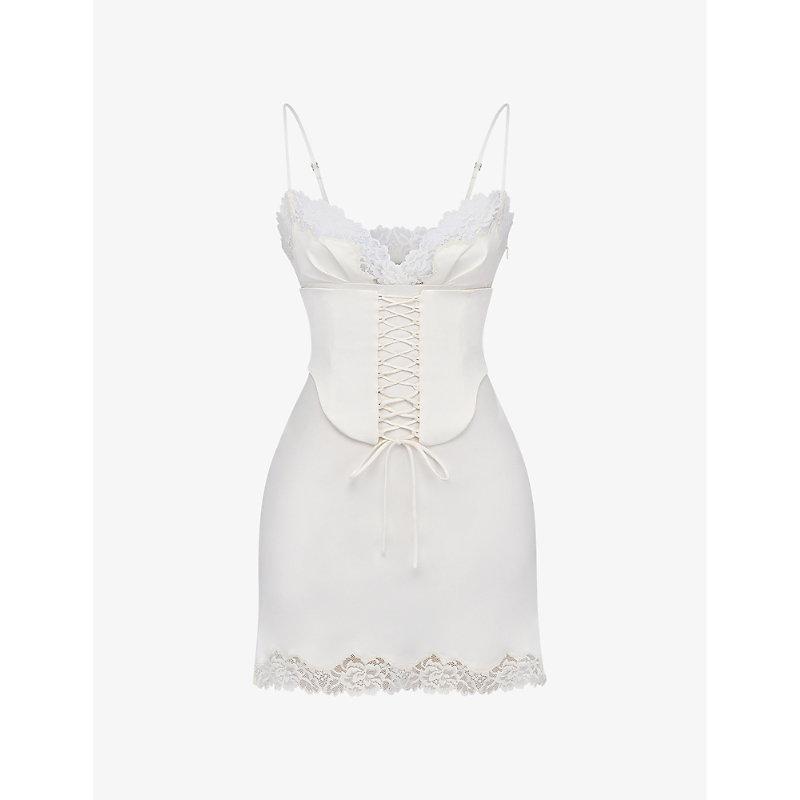 House Of Cb Soraya Lace-Trimmed Satin Mini Dress in White | Lyst House Of Cb Soraya Lace-Trimmed Satin Mini Dress in White | Lyst