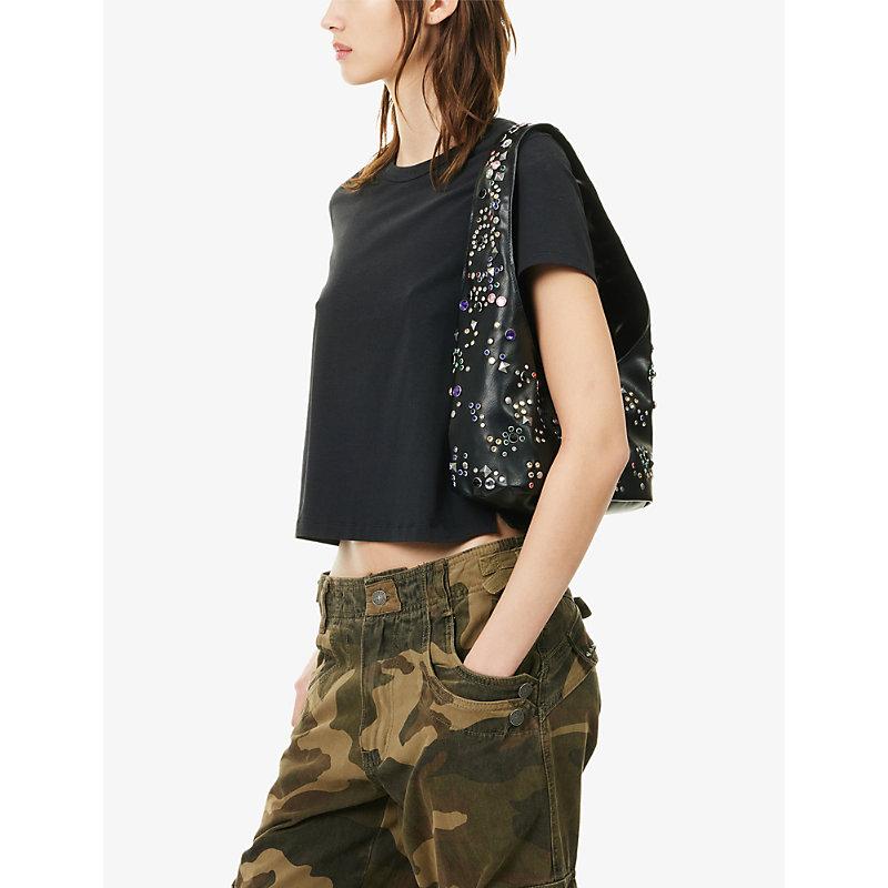 Jaded London Jewel Studded Faux-Leather Shoulder Bag in Black