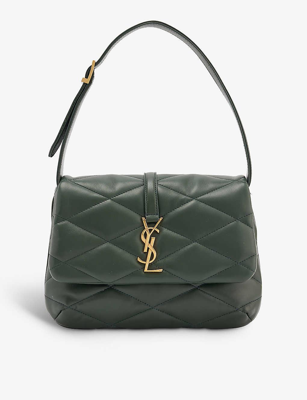 Saint Laurent Mono Quilted Leather Shoulder Bag in Green | Lyst