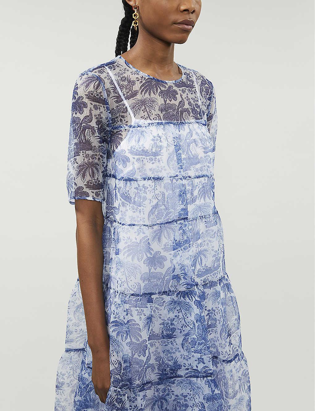 STAUD Toile-print Sheer Organza Dress in Blue - Lyst