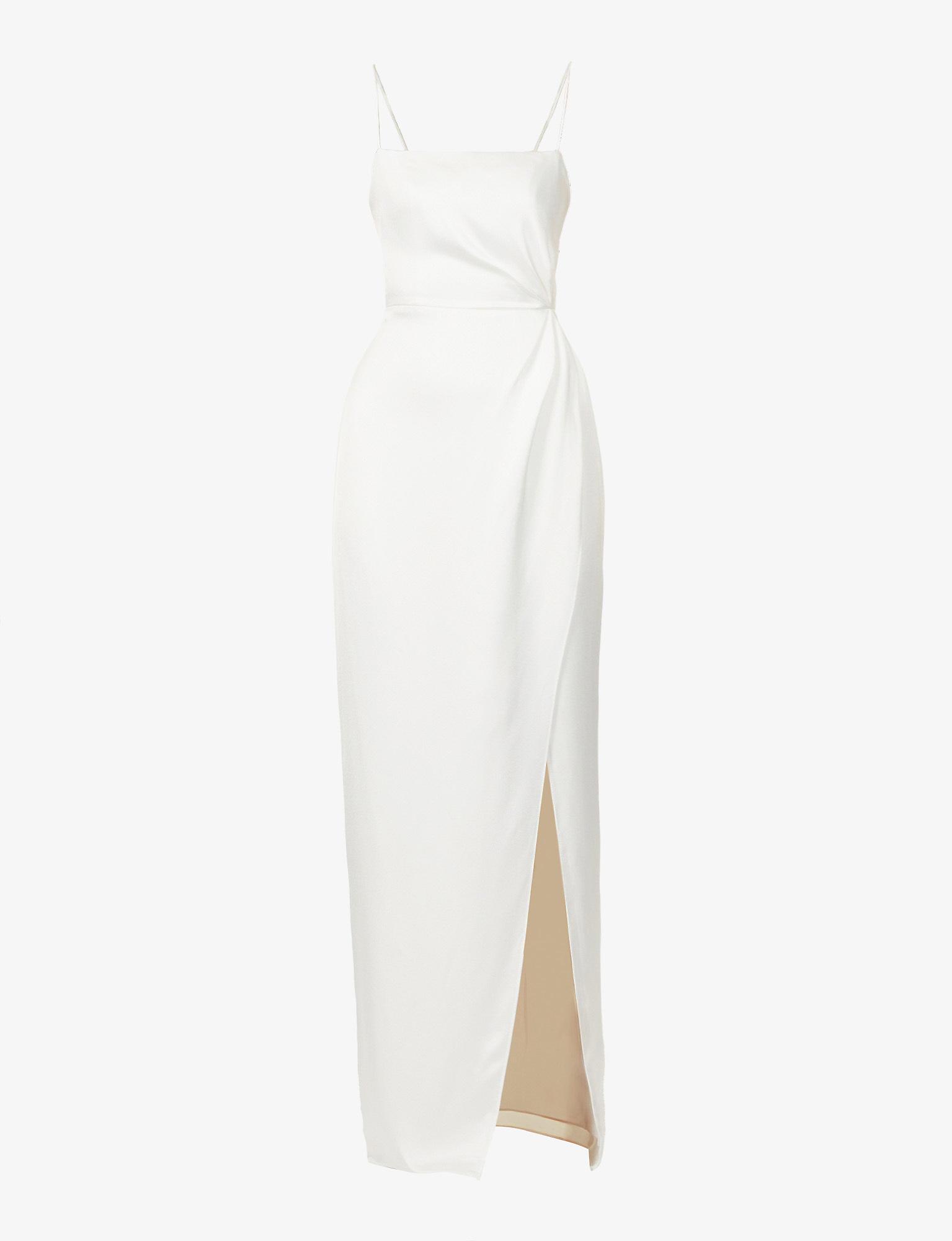 Jenny Yoo Lorena Straight-neck Satin Maxi Dress in White | Lyst