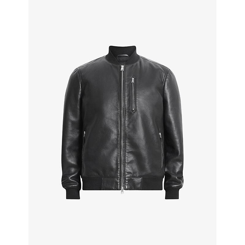 Black ribbed leather jacket online