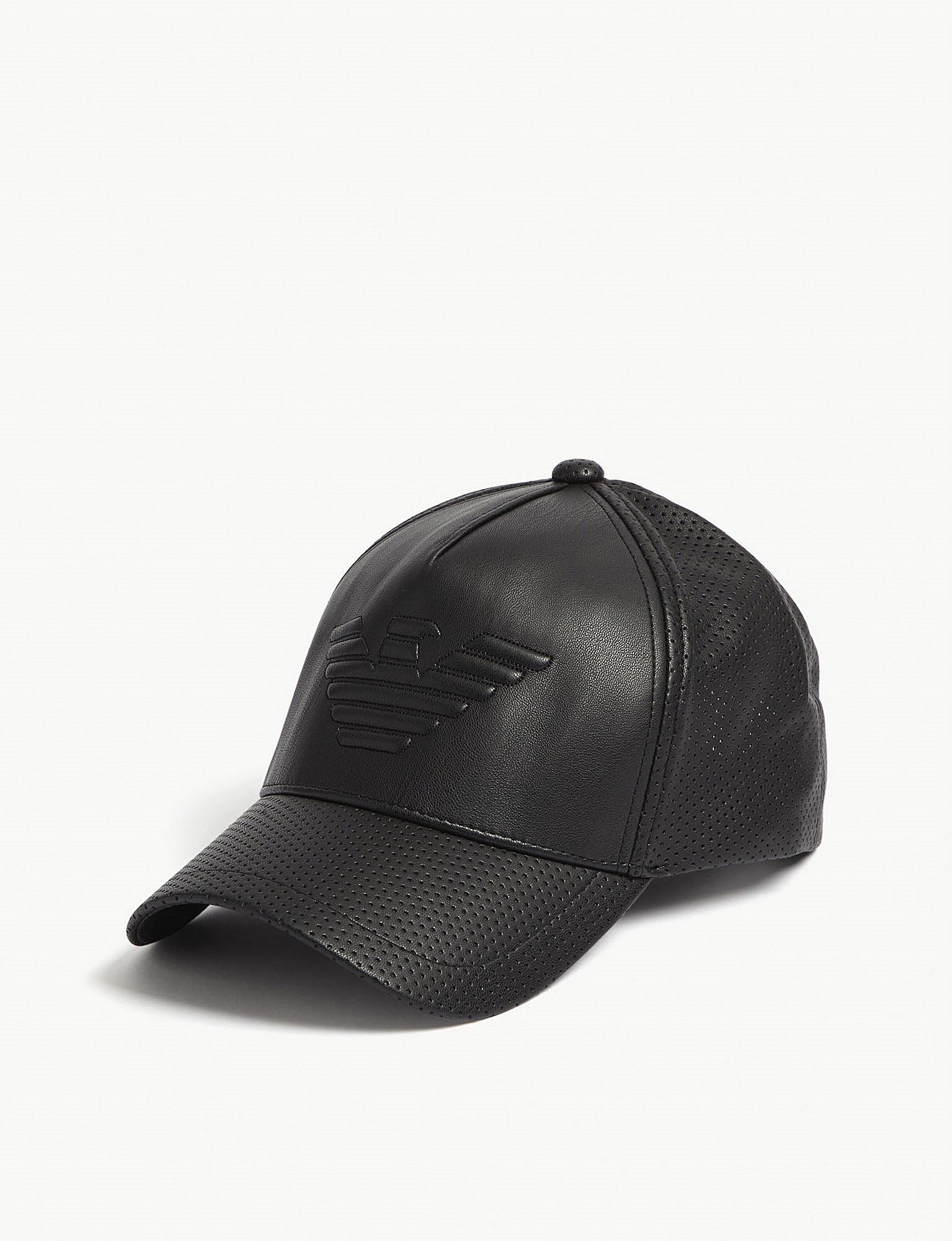 Emporio Armani Eagle Faux-leather Snapback Cap in Black for Men | Lyst