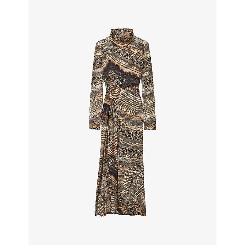 stretch matte jersey snake print dress Reiss Naomi Snake-Print Stretch-Jersey Midi in Natural Paysage CORFU  +Zebra ID Big MIST
