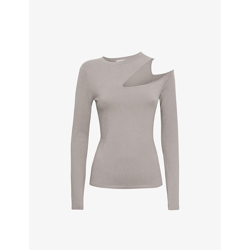 Reiss Lucille Cut-out Stretch-woven Top in Gray | Lyst