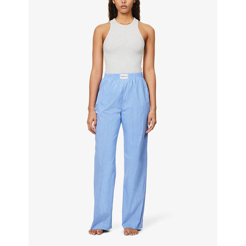 ADANOLA Brand-patch Striped Straight-leg Mid-rise Cotton-blend Trousers in  Blue