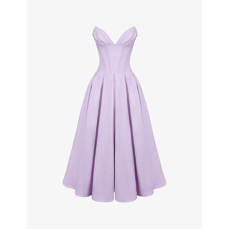 House Of Cb Lady Plunge-Neck Stretch-Cotton Midi Dress in Purple | Lyst House Of Cb Lady Plunge-Neck Stretch-Cotton Midi Dress in Purple | Lyst