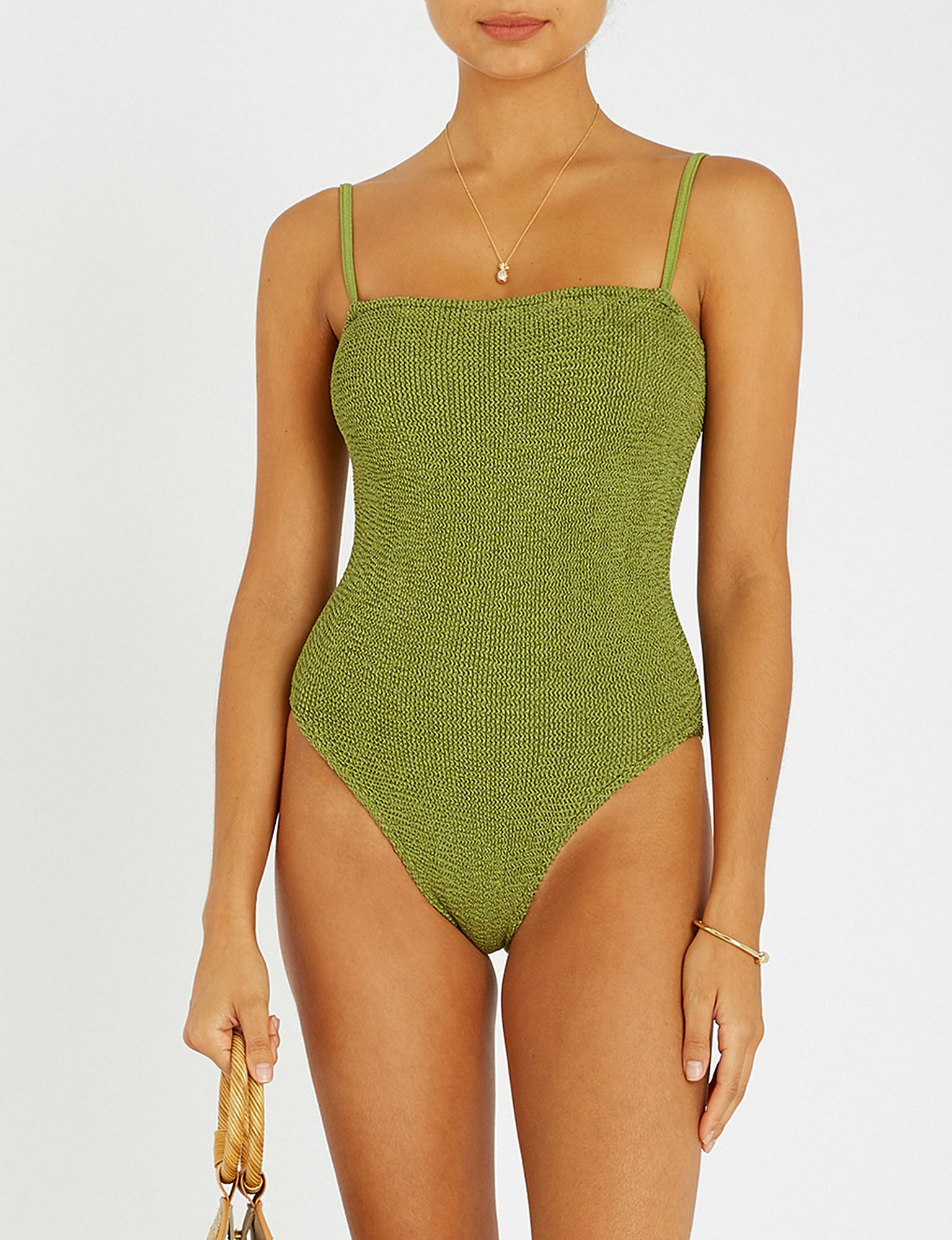 {style} Hunza G Lime Green Swimsuit Army green Domino seersucker swimsuit H...