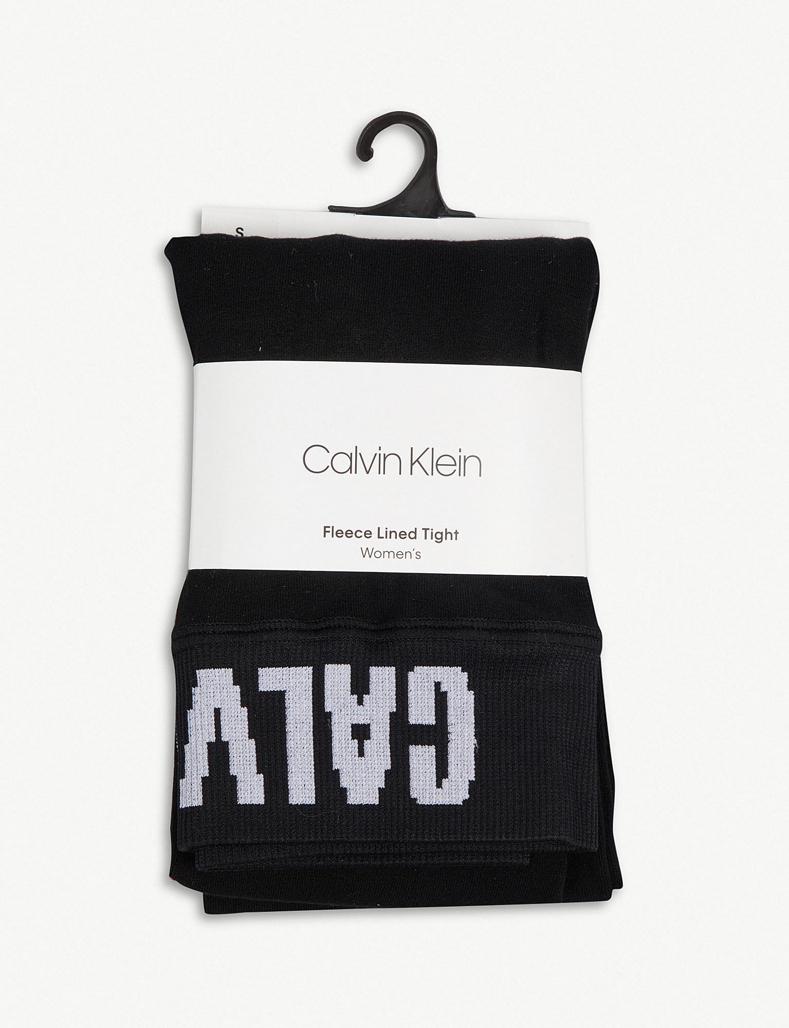 Calvin Klein Fleece-lined Logo Tights in Black - Lyst