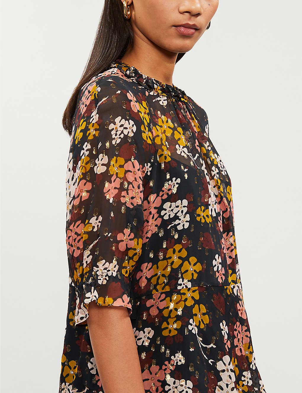 Whistles Chiffon Floralprint Metallic Filcoupe Top Lyst