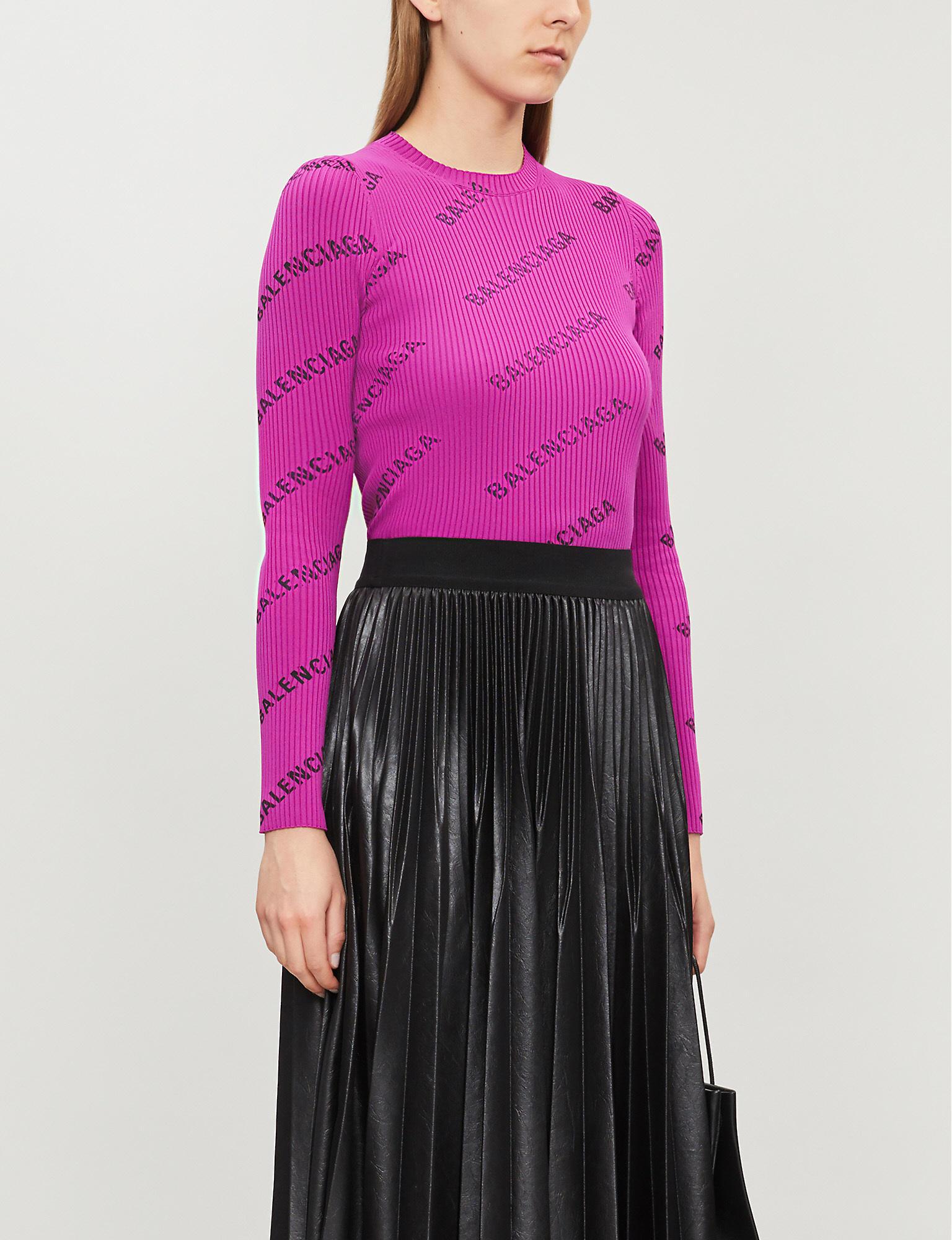 Balenciaga Canvas Logo-print Ribbed Jersey Top in Purple ...
