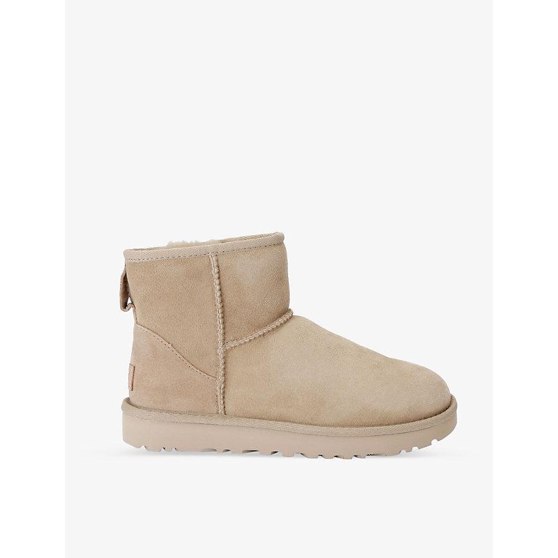 UGG Classic Mini Ii Logo-patch Suede And Shearling Ankle Boots in Natural |  Lyst