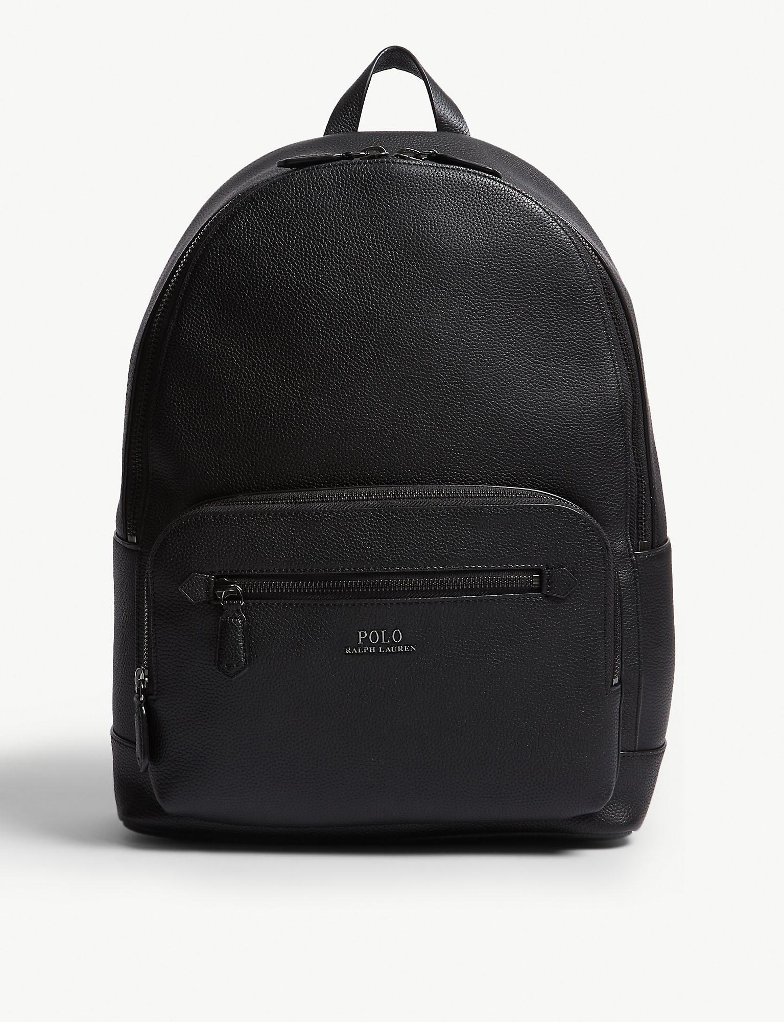 Polo Ralph Lauren Pebbled Leather Backpack in Black for Men - Lyst