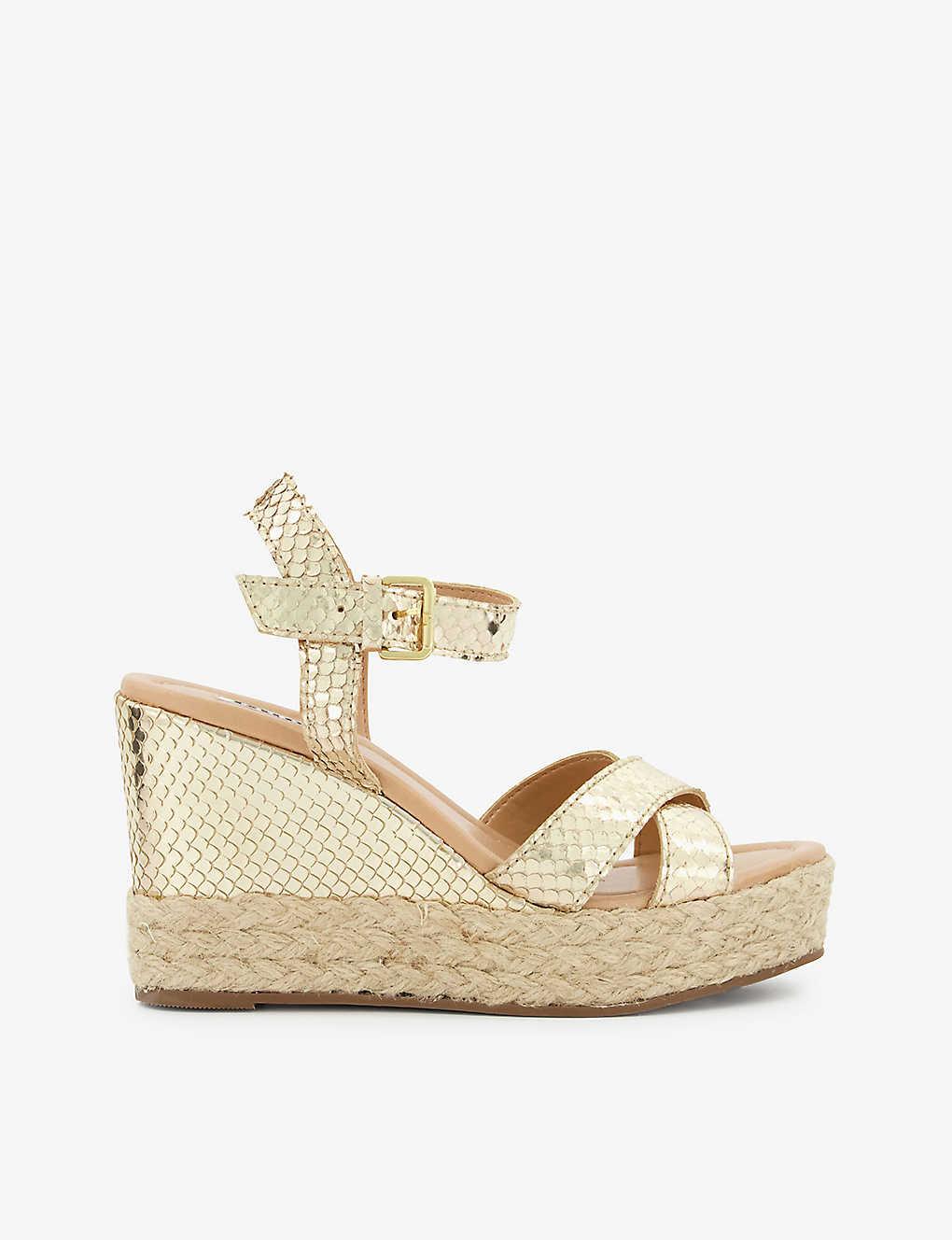 Dune Kind Cross-strap Leather Wedge Sandals in Natural | Lyst